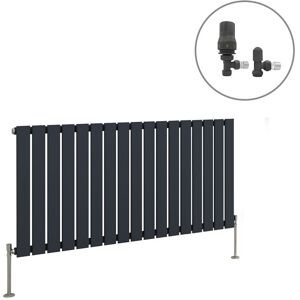 NRG Anthracite Designer Radiator Flat Panel Central Heating Rad with Angled Thermostatic Valves Horizontal Single 600x1156mm NRG Anthracite Designer Radiator Flat Panel Central Heating Rad with Angled Thermostatic Valves Horizontal Single 600x1156mm