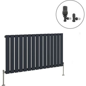 NRG Anthracite Designer Radiator Flat Panel Central Heating Rad with Angled Thermostatic Valves Horizontal Single 600x1020mm NRG Anthracite Designer Radiator Flat Panel Central Heating Rad with Angled Thermostatic Valves Horizontal Single 600x1020mm
