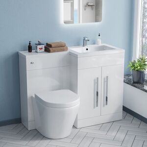 NES HOME Aric 1100mm rh Freestanding White Vanity with btw Rimless Toilet, wc & Basin NES HOME Aric 1100mm rh Freestanding White Vanity with btw Rimless Toilet, wc & Basin