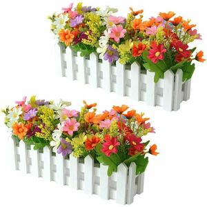 Hoopzi - Artificial Flowers in Pot, 2pcs Artificial Decorative Flowers with Wood Fence, Autumn Artificial Flowers, Artificial Orchids, Fake Flowers Hoopzi - Artificial Flowers in Pot, 2pcs Artificial Decorative Flowers with Wood Fence, Autumn Artificial Flowers, Artificial Orchids, Fake Flowers