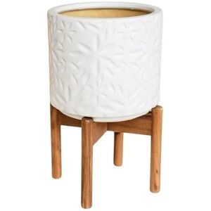 Aspen Flower Planter - Ceramic/Wood - L22 x W22 x H34 cm - White Aspen Flower Planter - Ceramic/Wood - L22 x W22 x H34 cm - White