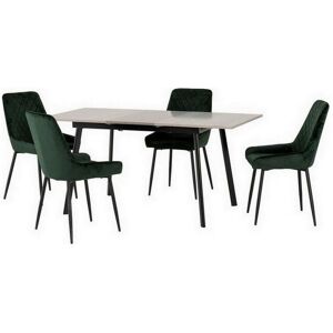 Seconique - Avery Extending Dining Set with Avery Chairs - Concrete/Grey Oak Effect/Black/Emerald Green Velvet Seconique - Avery Extending Dining Set with Avery Chairs - Concrete/Grey Oak Effect/Black/Emerald Green Velvet
