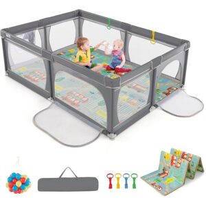 Costway - Baby Playpen 205 cm x 146 cm Baby Activity Center w/Mat-Dark Grey Costway - Baby Playpen 205 cm x 146 cm Baby Activity Center w/Mat-Dark Grey