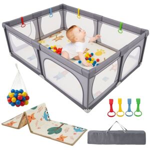 Costway - Baby Playpen 206 x 147cm Extra Large Baby Playard w/Mesh Walls-Dark Grey Costway - Baby Playpen 206 x 147cm Extra Large Baby Playard w/Mesh Walls-Dark Grey