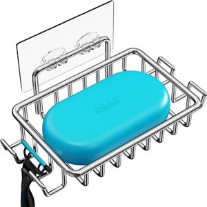 Groofoo - Bar Soap Holder for Shower Wall with 4 Hooks, Stainless Steel Adhesive Soap Dish for Bathroom, Silver Groofoo - Bar Soap Holder for Shower Wall with 4 Hooks, Stainless Steel Adhesive Soap Dish for Bathroom, Silver