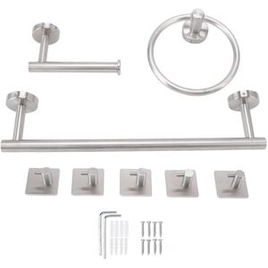 Groofoo - Bathroom Hardware Set with Towel Rings Towel Bar Tissue Holder 5 Hooks 304 Stainless Steel Bathroom Accessories Set Groofoo - Bathroom Hardware Set with Towel Rings Towel Bar Tissue Holder 5 Hooks 304 Stainless Steel Bathroom Accessories Set