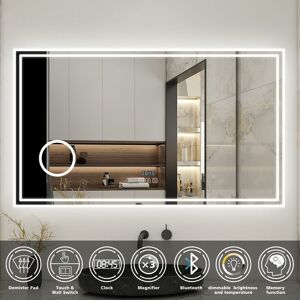 Acezanble - Bathroom Mirror Led Mirror 3 Color Lights Bluetooth, 1200x700mm Dimmable Illuminated Backlit Bathroom Mirror with Desmister, Magnifiying, Acezanble - Bathroom Mirror Led Mirror 3 Color Lights Bluetooth, 1200x700mm Dimmable Illuminated Backlit Bathroom Mirror with Desmister, Magnifiying,