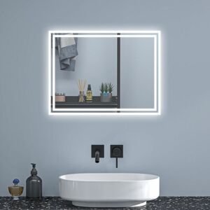 Sky Bathroom - Bathroom Mirror with led Lights,Shaver Socket and 2 usb Ports Anti Fog Dimmable 3 Colour Touch Vertical Horizontal,800x600mm Type a Sky Bathroom - Bathroom Mirror with led Lights,Shaver Socket and 2 usb Ports Anti Fog Dimmable 3 Colour Touch Vertical Horizontal,800x600mm Type a