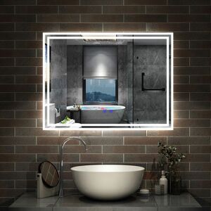 Aica Sanitaire - Bathroom Mirror with Lights Anti Fog Touch Sensor Wall Mounted led Bathroom Mirrors - 800x600mm+Bluetooth+Dimmable+3 Colour Aica Sanitaire - Bathroom Mirror with Lights Anti Fog Touch Sensor Wall Mounted led Bathroom Mirrors - 800x600mm+Bluetooth+Dimmable+3 Colour