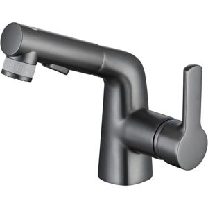 COOCHEER Bathroom mixer tap with pull-out spray head, dual hot/cold water control, single pull-out basin mixer tap, matte black and grey COOCHEER Bathroom mixer tap with pull-out spray head, dual hot/cold water control, single pull-out basin mixer tap, matte black and grey