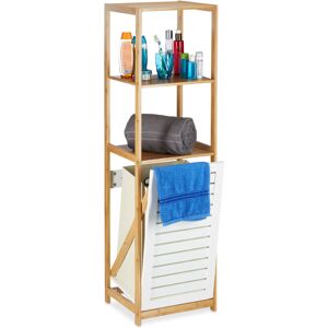Bathroom Shelf with Laundry Hamper, Narrow, Freestanding, 3 Compartments, HxWxD: 130 x 37 x 33 cm, Natural - Relaxdays Bathroom Shelf with Laundry Hamper, Narrow, Freestanding, 3 Compartments, HxWxD: 130 x 37 x 33 cm, Natural - Relaxdays