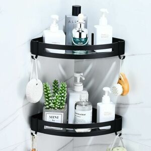 DEWDAT Bathroom Shelf Without Drilling, Black Wall Mounted Shower Shelf Corner Storage Basket With 4 Hooks Metal Corner Shelf For Shower Storage, Kitchen DEWDAT Bathroom Shelf Without Drilling, Black Wall Mounted Shower Shelf Corner Storage Basket With 4 Hooks Metal Corner Shelf For Shower Storage, Kitchen