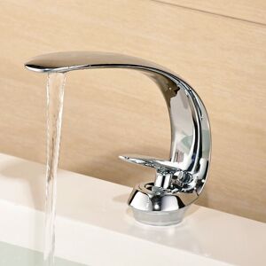 Gotrays - Bathroom Sink Faucets Brass Sink Mixer Tap Single Hole Vanity Crane Lavatory Art Sink Faucet, Silver Gotrays - Bathroom Sink Faucets Brass Sink Mixer Tap Single Hole Vanity Crane Lavatory Art Sink Faucet, Silver