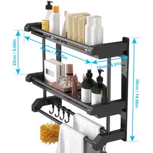 Groofoo - Bathroom Storage Rack Wall-mounted Stainless Steel Towel Rack for Toilet Bathroom Kitchen Hanging Accessories Double Layer Black 40cm Groofoo - Bathroom Storage Rack Wall-mounted Stainless Steel Towel Rack for Toilet Bathroom Kitchen Hanging Accessories Double Layer Black 40cm