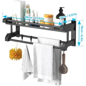 Groofoo - Bathroom Storage Rack Wall-mounted Stainless Steel Towel Rack for Toilet Bathroom Kitchen Hanging Accessories Single Layer Black 60cm Groofoo - Bathroom Storage Rack Wall-mounted Stainless Steel Towel Rack for Toilet Bathroom Kitchen Hanging Accessories Single Layer Black 60cm