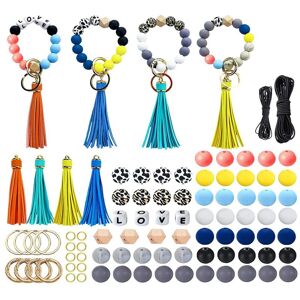 TLILY Beaded Making Kit for Bracelet Car Wristlet Keychain, 15Mm Round Tassel Elastic Key Ring Women DIY TLILY Beaded Making Kit for Bracelet Car Wristlet Keychain, 15Mm Round Tassel Elastic Key Ring Women DIY