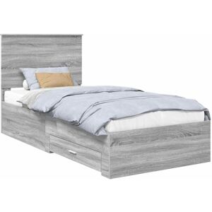 Bed Frame with Drawer Grey Sonoma 100 x 200 cm Engineered Wood vidaXL Bed Frame with Drawer Grey Sonoma 100 x 200 cm Engineered Wood vidaXL