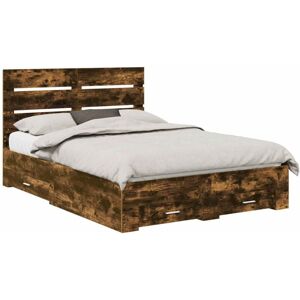Bed Frame with Drawer Smoked Oak 140 x 190 cm Engineered Wood vidaXL Bed Frame with Drawer Smoked Oak 140 x 190 cm Engineered Wood vidaXL