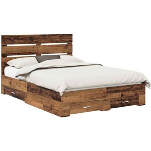 Bed Frame with Drawer Old Wood 140 x 190 cm Engineered Wood vidaXL Bed Frame with Drawer Old Wood 140 x 190 cm Engineered Wood vidaXL