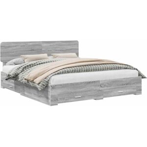 Bed Frame with Drawer Grey Sonoma 200 x 200 cm Engineered Wood vidaXL Bed Frame with Drawer Grey Sonoma 200 x 200 cm Engineered Wood vidaXL
