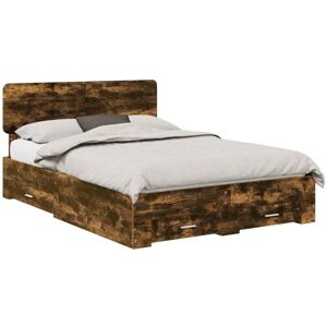 Bed Frame with Drawer Smoked Oak 140 x 190 cm Engineered Wood vidaXL Bed Frame with Drawer Smoked Oak 140 x 190 cm Engineered Wood vidaXL