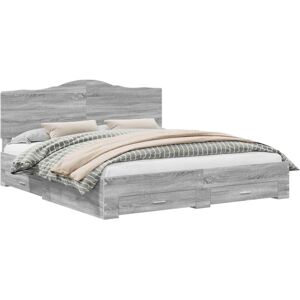 Bed Frame with Drawer Grey Sonoma 200 x 200 cm Engineered Wood vidaXL Bed Frame with Drawer Grey Sonoma 200 x 200 cm Engineered Wood vidaXL