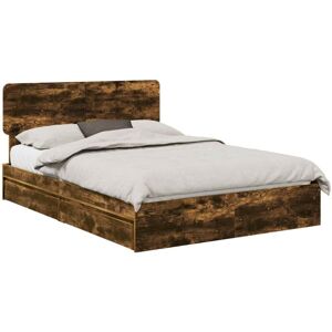 Storage Bed with Drawer Smoked Oak 140 x 200 cm Engineered Wood vidaXL Storage Bed with Drawer Smoked Oak 140 x 200 cm Engineered Wood vidaXL