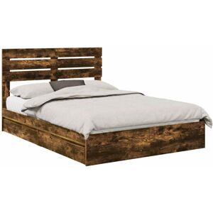 Storage Bed with Drawer Smoked Oak 160 x 200 cm Engineered Wood vidaXL Storage Bed with Drawer Smoked Oak 160 x 200 cm Engineered Wood vidaXL