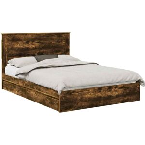 Storage Bed with Drawer Smoked Oak 140 x 200 cm Engineered Wood vidaXL Storage Bed with Drawer Smoked Oak 140 x 200 cm Engineered Wood vidaXL