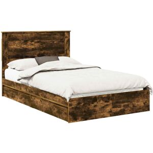 Storage Bed with Drawer Smoked Oak 135 x 190 cm Engineered Wood vidaXL Storage Bed with Drawer Smoked Oak 135 x 190 cm Engineered Wood vidaXL