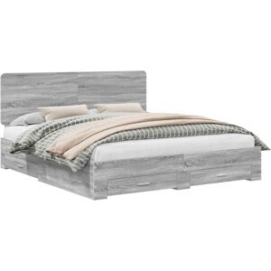 Bed Frame with Drawer Grey Sonoma 200 x 200 cm Engineered Wood vidaXL Bed Frame with Drawer Grey Sonoma 200 x 200 cm Engineered Wood vidaXL