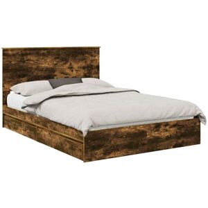 Storage Bed with Drawer Smoked Oak 140 x 200 cm Engineered Wood vidaXL Storage Bed with Drawer Smoked Oak 140 x 200 cm Engineered Wood vidaXL
