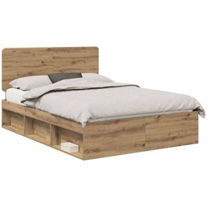 Bed Frame Artisian Oak 140 x 190 cm Solid Pine Wood vidaXL Bed Frame Artisian Oak 140 x 190 cm Solid Pine Wood vidaXL