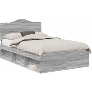 Bed Frame Grey Sonoma 135 x 190 cm Solid Pine Wood vidaXL Bed Frame Grey Sonoma 135 x 190 cm Solid Pine Wood vidaXL