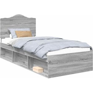 Bed Frame Grey Sonoma 100 x 200 cm Solid Pine Wood vidaXL Bed Frame Grey Sonoma 100 x 200 cm Solid Pine Wood vidaXL