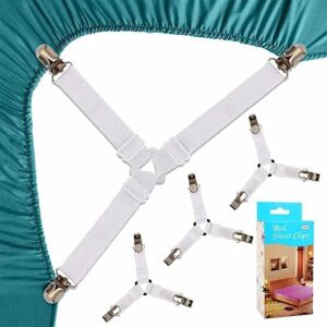 Alwaysh - Bed Sheet Straps 4 Pieces Fitted Sheet Tie Triangle Elastic Mattress Strap Adjustable Sheet Stretcher Suspenders Mattress Strap White Alwaysh - Bed Sheet Straps 4 Pieces Fitted Sheet Tie Triangle Elastic Mattress Strap Adjustable Sheet Stretcher Suspenders Mattress Strap White