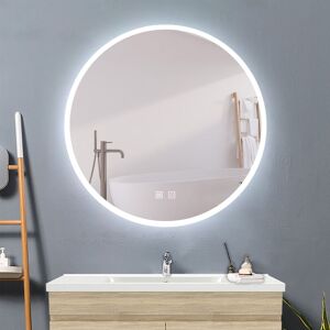 Biubiubath - 60cm Round Illuminated Bathroom Mirror with 3 Color led Lights, Dimmable, Warm Light, Natural Light And Cold White Light, Anti-fog, Biubiubath - 60cm Round Illuminated Bathroom Mirror with 3 Color led Lights, Dimmable, Warm Light, Natural Light And Cold White Light, Anti-fog,