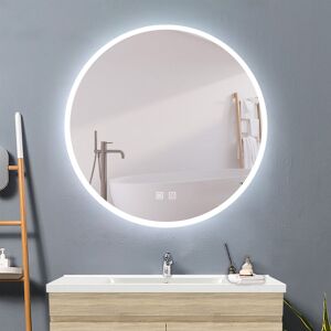 Biubiubath 80cm Round Illuminated Bathroom Mirror with 3 Color LED Lights, Dimmable, Warm Light, Natural Light And Cold White Light, Anti-fog, Touch Biubiubath 80cm Round Illuminated Bathroom Mirror with 3 Color LED Lights, Dimmable, Warm Light, Natural Light And Cold White Light, Anti-fog, Touch