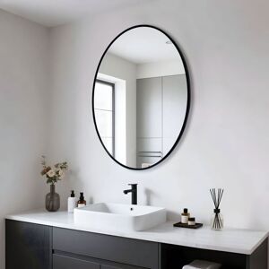 Luvodi - Black Aluminum Alloy Frame Oval Mirror Wall Mount Bathroom Mirrors Matte Black Frame - 60cm x 80cm Luvodi - Black Aluminum Alloy Frame Oval Mirror Wall Mount Bathroom Mirrors Matte Black Frame - 60cm x 80cm