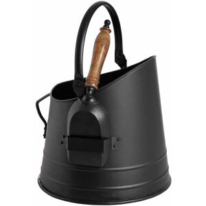 Coal Bucket with Teak Handle Shovel - Steel - L22 x W25 x H28 cm - Black Coal Bucket with Teak Handle Shovel - Steel - L22 x W25 x H28 cm - Black