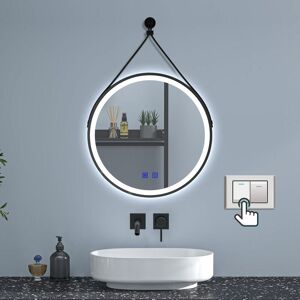 Sky Bathroom - 700mm Black Framed Round led Bathroom Mirror with Demister,Dimmable 3 Colour and Memory, 2 Touch Buttons/Wall Switch, with a Strap Sky Bathroom - 700mm Black Framed Round led Bathroom Mirror with Demister,Dimmable 3 Colour and Memory, 2 Touch Buttons/Wall Switch, with a Strap