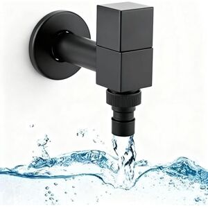 COOCHEER Black square garden tap, outdoor tap for bathroom sink, G1/2 thread, wall-mounted, for balcony. Permanent bathroom tap for balcony sink. COOCHEER Black square garden tap, outdoor tap for bathroom sink, G1/2 thread, wall-mounted, for balcony. Permanent bathroom tap for balcony sink.
