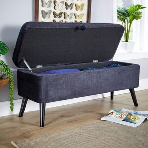 HOME SOURCE Black Velvet Fabric Hidden Storage Ottoman Box Wooden Legs Home Living Furniture HOME SOURCE Black Velvet Fabric Hidden Storage Ottoman Box Wooden Legs Home Living Furniture