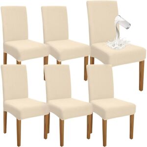 (Beige)6 Pack Premium Waterproof Dining Chair Covers Elastic High Stretch Dining Room Chair Slipcovers Removable Chair Protector for Kitchen Party (Beige)6 Pack Premium Waterproof Dining Chair Covers Elastic High Stretch Dining Room Chair Slipcovers Removable Chair Protector for Kitchen Party