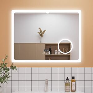 Aica Sanitaire - 1000x600mm Bluetooth Bathrooom Mirror with led Light Dimmable 3 Colour, Clock, 3x Magnifying and Anti Fog Aica Sanitaire - 1000x600mm Bluetooth Bathrooom Mirror with led Light Dimmable 3 Colour, Clock, 3x Magnifying and Anti Fog