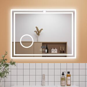 Aica Sanitaire - 1000x600mm Bluetooth Bathrooom Mirror with led Lights Dimmable 3 Colour, Clock, 3x Magnifying and Anti Fog Aica Sanitaire - 1000x600mm Bluetooth Bathrooom Mirror with led Lights Dimmable 3 Colour, Clock, 3x Magnifying and Anti Fog