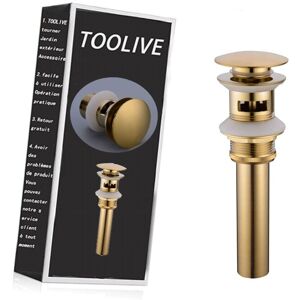 Komiro - Brass Bathroom Basin Sink Slotted Waste Drain Stopper Modern Pop Up Click Clack Sprung Plug with Overflow, Brushed Gold Komiro - Brass Bathroom Basin Sink Slotted Waste Drain Stopper Modern Pop Up Click Clack Sprung Plug with Overflow, Brushed Gold