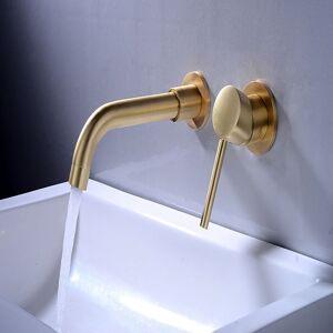 IKODM Brass Bathroom Sink Faucet, Wall Mounted, Brushed Gold IKODM Brass Bathroom Sink Faucet, Wall Mounted, Brushed Gold