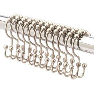 LINGHHANG (Brushed Nickel),12 Pack Premium Rust Resistant Stainless Steel Double Shower Curtain Hooks LINGHHANG (Brushed Nickel),12 Pack Premium Rust Resistant Stainless Steel Double Shower Curtain Hooks