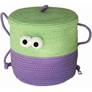TLILY Cartoon Woven Storage Basket Organizer of Round Toy with Cover Cotton Rope Desktop Snack B TLILY Cartoon Woven Storage Basket Organizer of Round Toy with Cover Cotton Rope Desktop Snack B